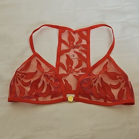 Free People Women's Lace Bralette Racer Back Bra Henna Red Small - Picture 14 of 16